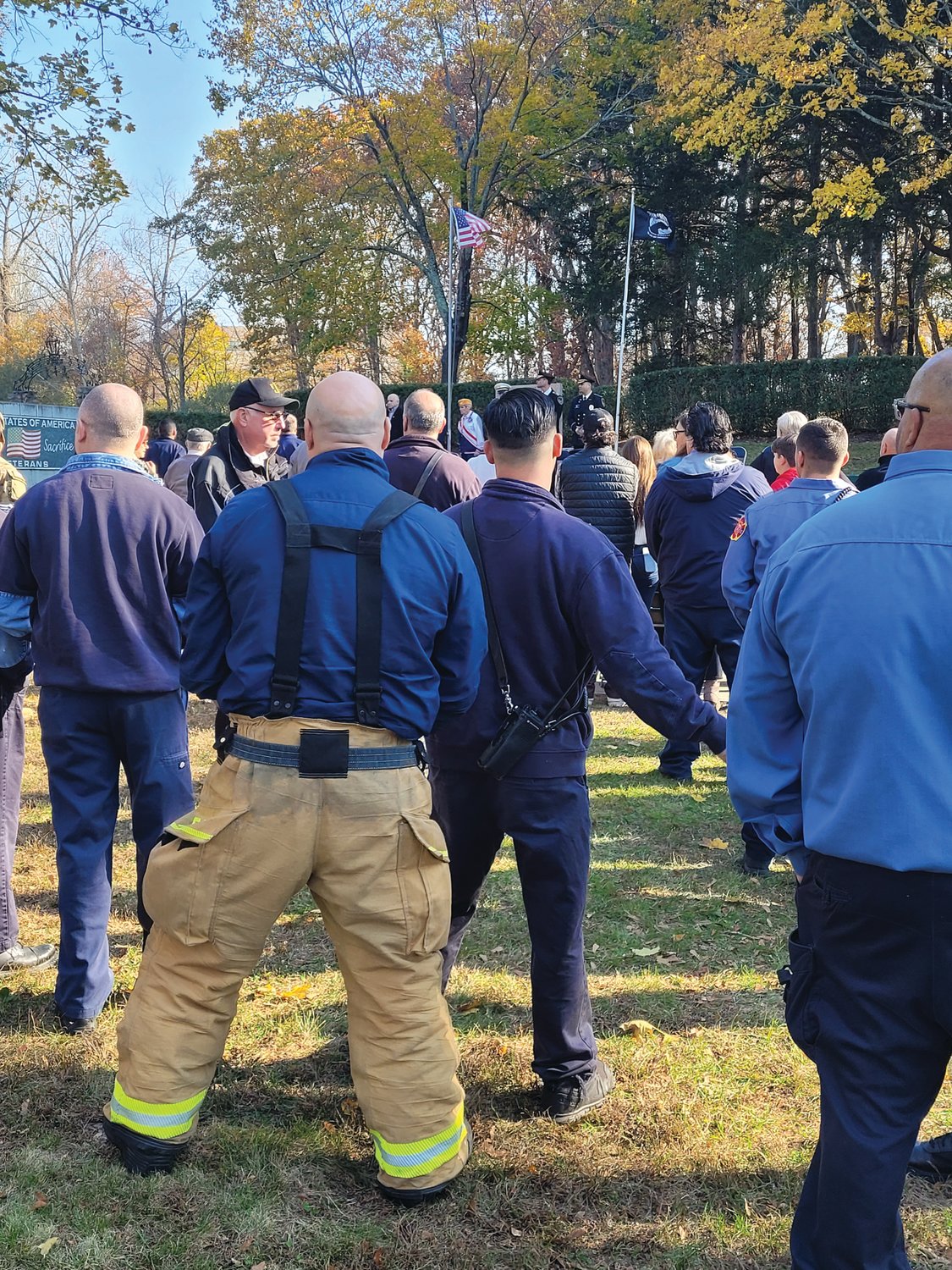 FIREFIGHTERS SERVE: Johnston firefighters showed up for last week's Veterans Day ceremony at Memorial Park.